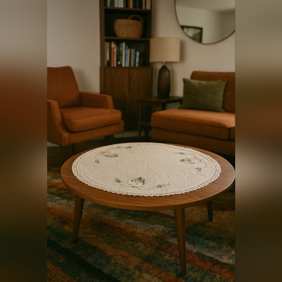 Vintage Other - Lot Handmade Crochet Lace Dolley/Runner and Small Round Tabletop Cover